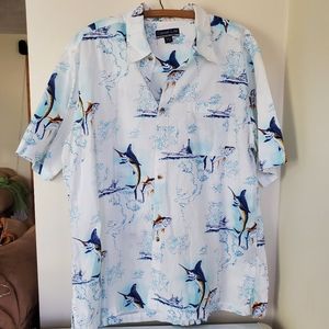 Fish print Hawaiian-style shirt